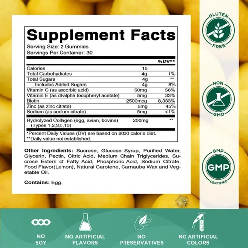 Miniatura 2 de Vitamatic Gomitas de colágeno hidrolizado con vitamina C, zinc y biotina, 200 mg - Apoyo para la piel saludable - 60 gomitas