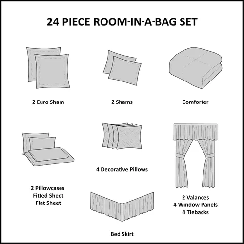 Miniatura 6 de Madison Park Essentials Delaney - Juego de edredón de 24 piezas Room In A Bag, jacquard de satén, ropa de cama de lujo para todas las estaciones