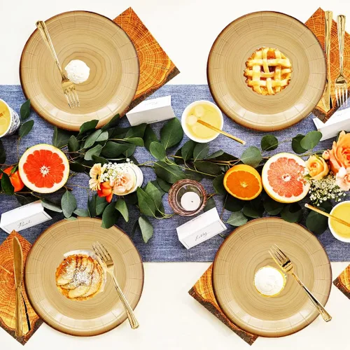 Miniatura 3 de 40 piezas de suministros de fiesta de grano de madera, platos de papel de grano de madera de 7 pulgadas, platos de postre de rebanadas de madera