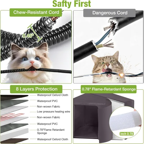 Miniatura 3 de GUTINNEEN Casa para gatos con calefacción expandible para múltiples gatos, aislada para invierno, cálido refugio para gatos con calentador ajustable