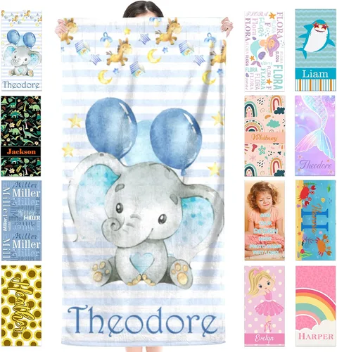 Miniatura 20 de Toalla de playa personalizada para niños, toallas de playa personalizadas de poliéster de secado rápido con nombres para niñas y niños, 30 x 60