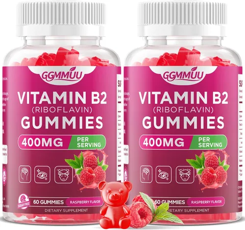 Miniatura 10 de Gomitas de vitamina B2 con riboflavina de 400 mg con magnesio para niños y adultos, gomitas B2 para apoyo del sistema nervioso y salud de la piel