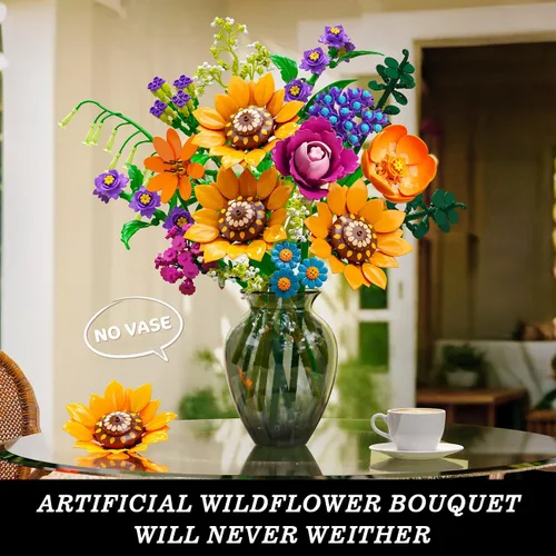Miniatura 2 de CUBIMANA Juego de construcción de ramo de flores silvestres con luces, 912 piezas, colección de flores silvestres, 18 botánicos, bloques