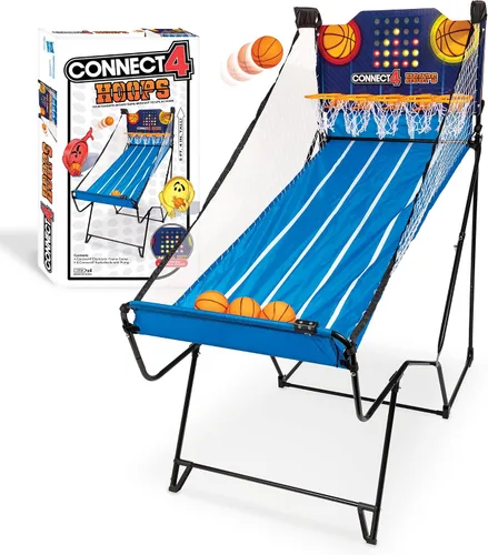 EastPoint Connect4 Hoops - Juego de baloncesto arcade, azul, mediano, puntuación LED electrónica y juegos para niños, diseño interior plegable y