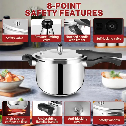 Miniatura 3 de Olla a presión de acero inoxidable de 4 cuartos de galón, compatible con todas las estufas de inducción, olla a presión gruesa con válvula