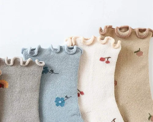 Miniatura 4 de FYLuoke Calcetines de encaje con volantes para bebé, calcetines de uniforme para niñas, calcetines casuales de algodón, lindos con volantes