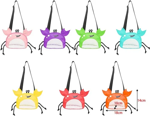 Miniatura 9 de Bolsa de malla de cangrejo para playa, bolsas de recolección de conchas de playa, juguetes de conchas de playa, correa ajustable para el hombro