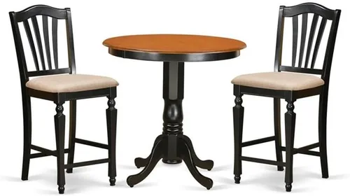 East West Furniture JACH3-BLK-C - Juego de mesa de comedor de 3 piezas de altura de mostrador contiene una mesa redonda de madera con pedestal y 2