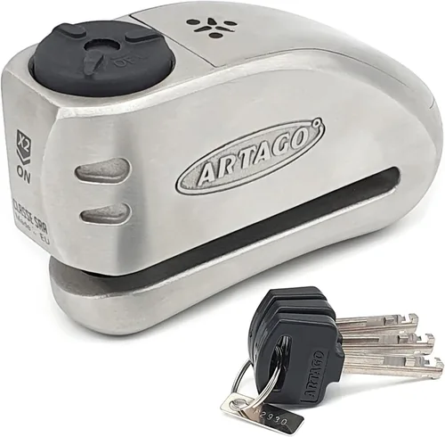 ARTAGO 32 Cerradura de disco para motocicleta de última generación 2 en 1 | Alarma inteligente, 120 dB, advertencia de no toque | Exclusivo bloqueo