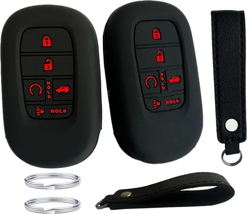 Funda de silicona para llavero compatible con Honda Accord Civic EX EX-L Pilot Sport SI Touring HR-V CR-V 2022 2023 (negro con botones rojos)