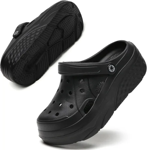 Miniatura 4 de SECHRITE Zuecos de plataforma para mujer, zapatos de jardín, impermeables, para playa, piscina, sandalias de verano, pantuflas para el hogar