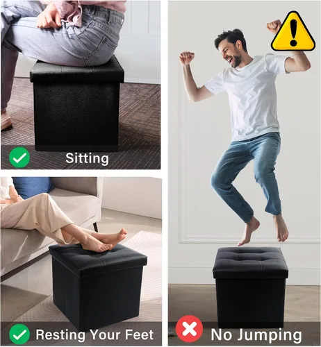 Miniatura 4 de LotFancy Otomana de almacenamiento, taburete plegable para reposapiés, banco pequeño de cuero de 13 x 12 x 12 pulgadas con almacenamiento, soporta
