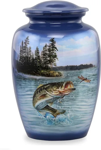 Miniatura 6 de Urna de recuerdo de lubina Gone Fishing – Mini urna de cremación para cenizas humanas – Urna compartida conmemorativa del pescador con bolsa