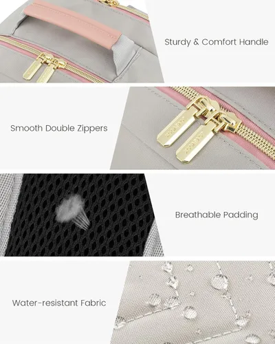 Miniatura 9 de LOVEVOOK Mochila de Viaje para Laptop Bolso para Mujeres Trabajo Negocios Bolsas de Computadora, rosa gris, 17 pulg., Mochilas de viaje