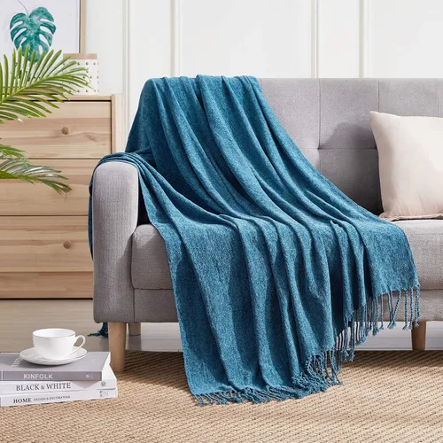 Miniatura 26 de Bourina - Manta de chenilla de punto, ligera, suave, acogedora, para cama, sofá, silla