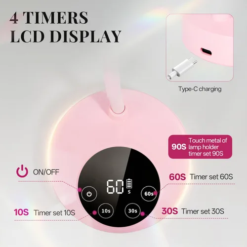 Miniatura 7 de krofaue Lámpara UV para Uñas de 12W - Secador de Uñas Profesional con Sensor Automático con 4 Temporizadores, Botones Táctiles Luz UV Recargable