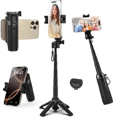 Miniatura 10 de Takerers Trípode Magsafe para iPhone【Tamaño de bolsillo】 Palo selfie magnético portátil 4 en 1 para soporte de iPhone para grabación de video