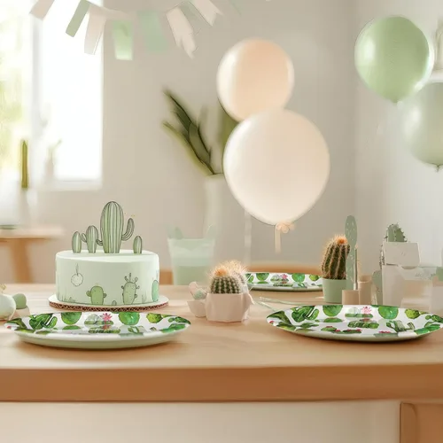 Miniatura 6 de Decoraciones de fiesta de cactus – Platos de fiesta de cactus y servilletas para fiestas de cumpleaños infantiles, sirve para 20 invitados