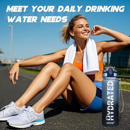 Miniatura 6 de Botella de agua, botellas de agua deportivas de 16 onzas con marcador de tiempo, boca ancha, botella de bebida motivacional y a prueba de fugas
