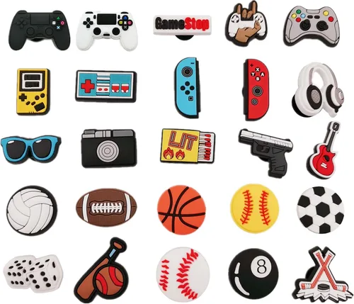 25 o 30 piezas de dijes para zapatos deportivos para niños y hombres, para videojuegos, camping, pesca, zuecos, decoración de zapatos, accesorios