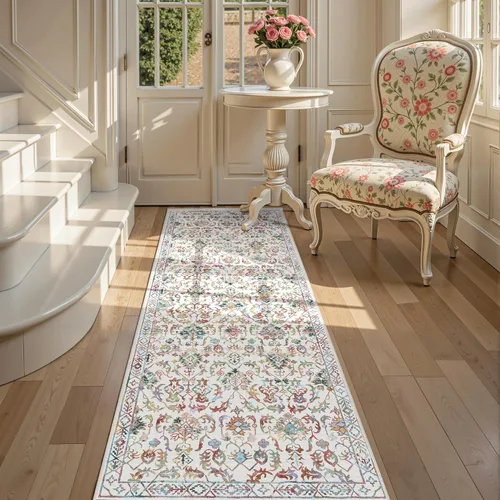 Miniatura 51 de Alfombra de área pequeña de 2 x 3 pulgadas, color beige, para entrada, baño, cocina, antideslizante, de pelo bajo, lavable, moderna alfombra bohemia
