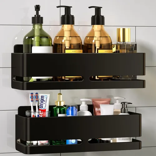 Miniatura 9 de Organizador de ducha, paquete de 2 estantes de ducha, estante de almacenamiento de baño resistente, organizador de baño de gran capacidad, sin