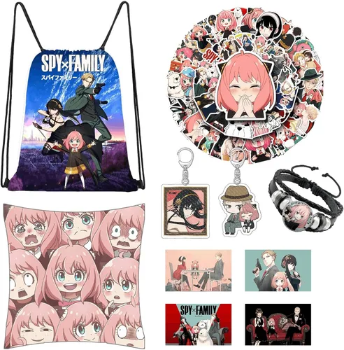 SUGDEN Spy x Family - Juego de artículos de manga para la familia, con cordón, llavero, funda de almohada, pulsera para fanáticos (A)