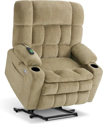 Miniatura 29 de MCombo 7893 - Silla reclinable pequeña de doble motor para ancianos pequeños, silla elevadora de gravedad cero con calor y masaje, posición Beige