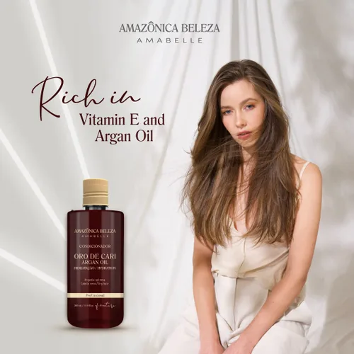 Miniatura 4 de AMAZONICA BELEZA Acondicionador Oro de Cari, hidratación intensiva para cabello seco con aceite de argán y vitamina E, línea profesional, 10 onzas