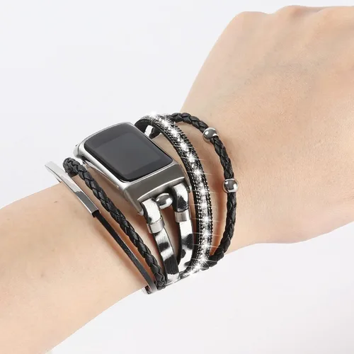 Miniatura 4 de Leather Bands Compatible with Fitbit Charge 6/Charge 5 Bands for Women, Boho Handmade Multilayer Wrap Bracelets Jewelry Strap Replacement for Charge