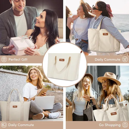 Miniatura 6 de AW BRIDAL Monogram Canvas Tote Bag for Chrismas, Bridal Shower, Retirement, Birthday Gifts for Women Mom Wife Sister Friends