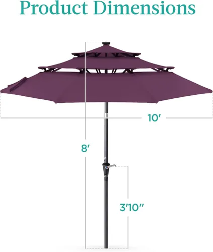 Miniatura 7 de Best Choice Products - Sombrilla solar de 10 pies de 3 niveles para patio, sombrilla de sol para exteriores, mercado, patio trasero, terraza, junto