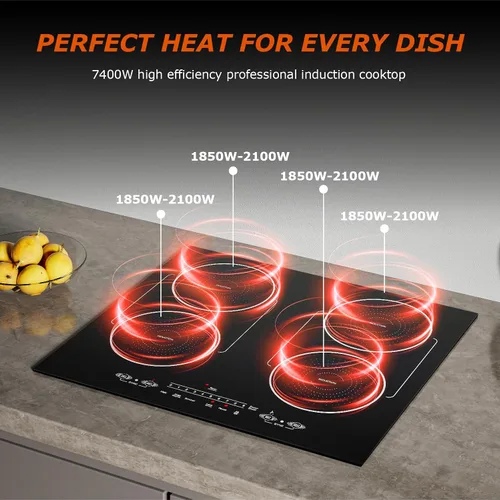 Miniatura 4 de Cocina de inducción de 24 pulgadas de 4 quemadores, encimera plana de vidrio eléctrico con Bridge-SYNC, 3 modos preestablecidos de refuerzo