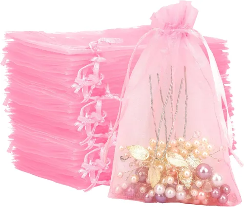 Miniatura 13 de Bolsas de organza, bolsas de organza de 4 x 6, bolsas blancas para recuerdos de boda, 50 bolsas de malla con cordón, bolsas de regalo de joyería