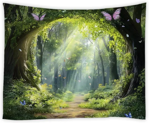 Miniatura 16 de Tapiz para estantería de gato, biblioteca mágica de fantasía, plantas florales bohemias, hippie para colgar en la pared, decoración artística