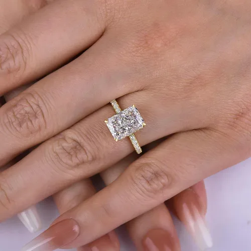 Miniatura 5 de Effinny Anillo de compromiso de corte radiante de 3.57.0 ct para mujer, anillo de compromiso de plata esterlina chapada en oro amarillo