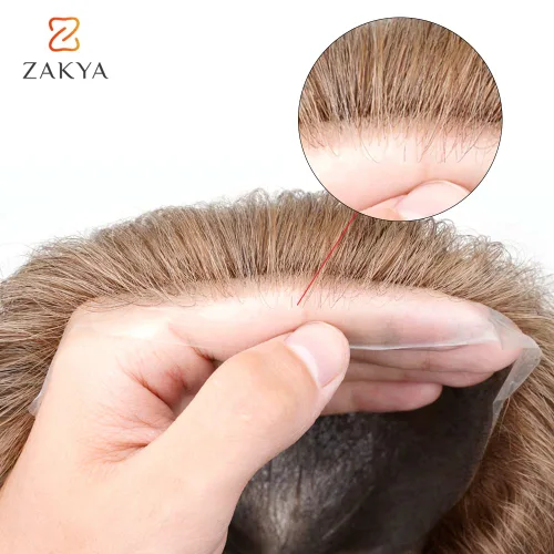 Miniatura 4 de Zakya Sistema de cabello para hombres, cabello humano real, todo en V, sistema de cabello para hombre, 0.002 in, base de piel ultrafina
