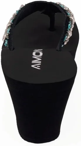 Miniatura 5 de AIMONE -Appoline Sandalias de cuña para mujer, sandalias de plataforma negra con brillantes, zapatos elegantes para mujer