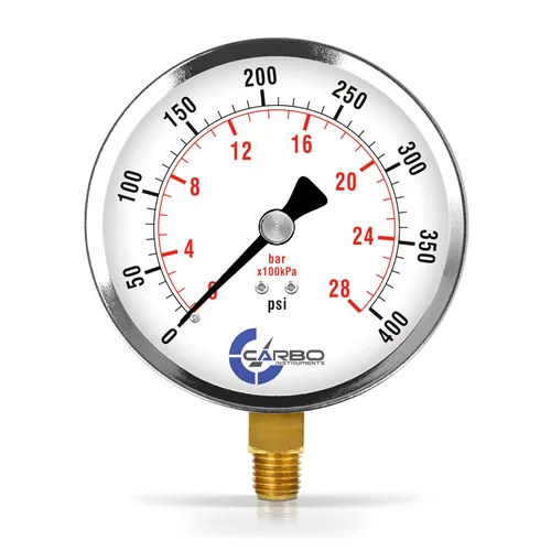 Miniatura 11 de Manómetro de vacío seco de 0 a -30 inHg, dial de 4", montaje inferior de 1/4 NPT, caja de acero cromado, piezas humedecidas de latón, doble escala