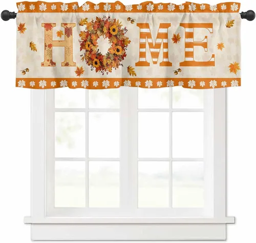 Autumn Home - Cortina de cenefas para cocina, cafetería, corona de hojas de arce, cenefa de ventana de hojas de otoño, 1 panel de cortinas cortas de