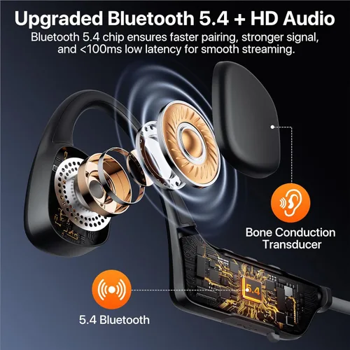 Miniatura 8 de Auriculares de conducción ósea, auriculares inalámbricos Bluetooth 5.4 de oído abierto, tiempo de reproducción de 10 horas, auriculares deportivos