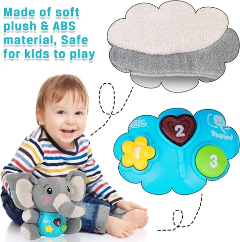Miniatura 3 de Aitbay elefante musical de peluche, juguete para niños de 0, 3, 6, 9 y 12 meses, bonito peluche con luces para bebés recién nacidos, para niños