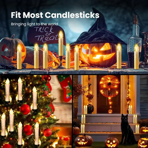 Miniatura 6 de JOSU Velas sin llama, 12 luces LED parpadeantes, funciona con pilas, con temporizador y clips remotos, velas cónicas de ventana blanca cálida