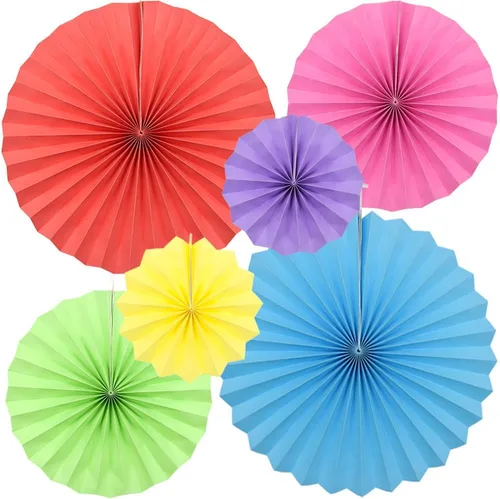 Miniatura 9 de CEEYSEE Paquete de 6 abanicos de papel colgantes redondos para decoración de fiestas, cumpleaños, bodas, eventos de graduación (azul/SLANS)