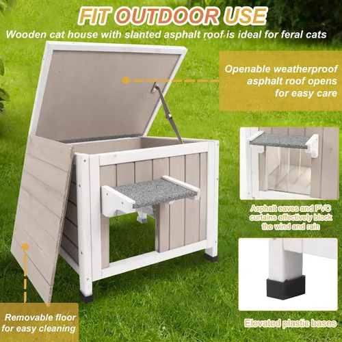 Miniatura 5 de Casa aislada para gatos al aire libre, aislada en invierno y termostática, casa para gatos al aire libre, madera maciza resistente a la intemperie