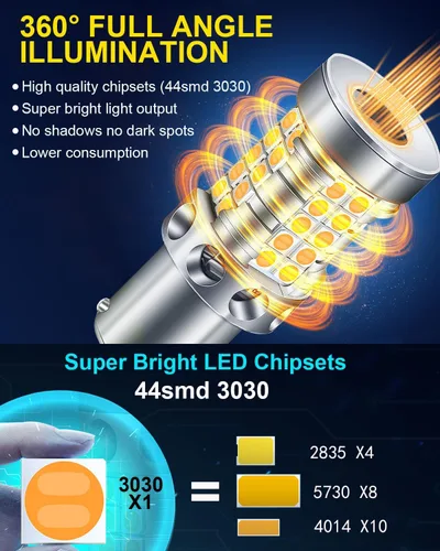 Miniatura 2 de Luz de señal de giro 1156 bombillas LED amarillo ámbar 2200K 4000LM extremadamente brillante CANBUS sin errores BA15S 7506 1156A 1003 1141 P21W