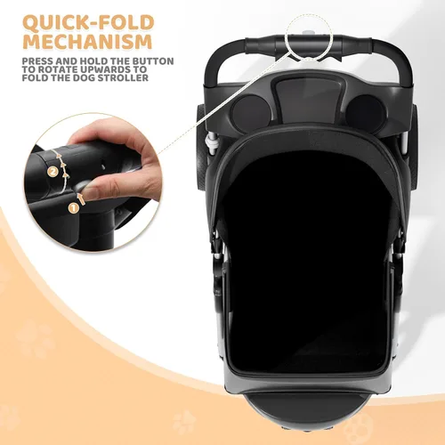 Miniatura 7 de Magshion Cochecito para mascotas de 3 ruedas, cochecito de viaje plegable para perros y gatos pequeños y medianos (hasta 33 libras), transportador