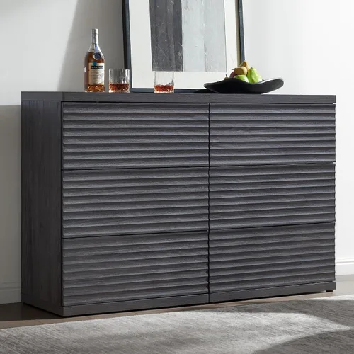 Miniatura 10 de SICOTAS Aparador buffet con almacenamiento, moderna credenza de acento acanalada con 3 cajones más grandes, mesa consola multimedia de mediados