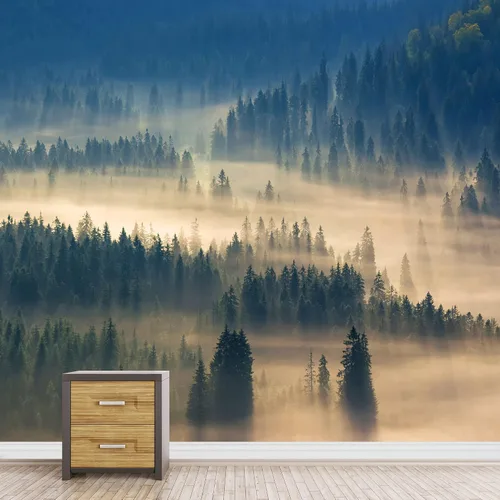 Miniatura 3 de SIGNFORD Papel tapiz autoadhesivo para despegar y pegar, papel tapiz de bosque brumoso a la luz del sol, calcomanías adhesivas de construcción de 66