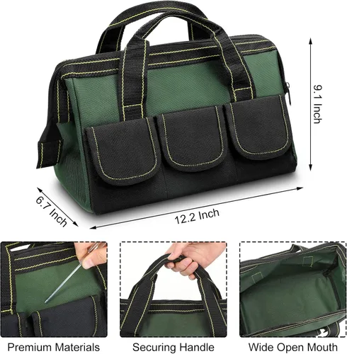 Miniatura 2 de Sanwuta - Paquete de 3 bolsas para herramientas, alta resistencia, fondo rígido impermeable, boca ancha, para electricista, carpintero, mecánico, 13